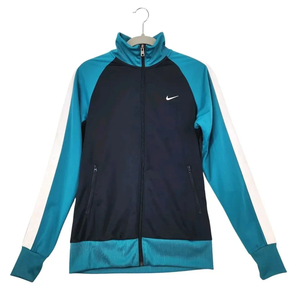 Vintage Nike Athletic Dept Track Jacket Large Full Zip Black Teal Colorblock Y2K